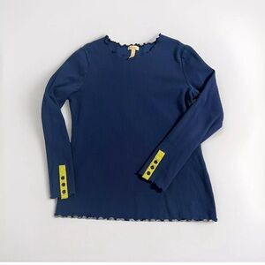 Matilda Jane Top Shirt Ribbed Lettuce Edge Blue Lime Green Sz Small Long Sleeve